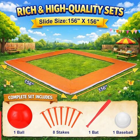 Jenaai Baseball Water Slide Set 13 ft Water Slide Game Toys for Kids Summer Outdoor Backyard with Fixed Piles Baseball Bat & Ball CPC Certified in Kuwait
