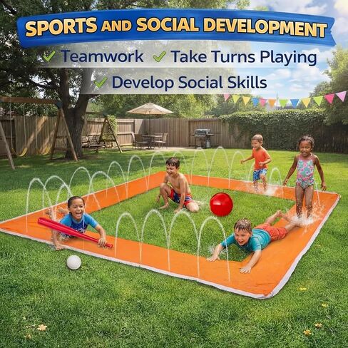 Jenaai Baseball Water Slide Set 13 ft Water Slide Game Toys for Kids Summer Outdoor Backyard with Fixed Piles Baseball Bat & Ball CPC Certified in Kuwait