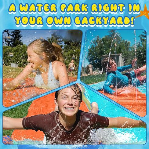 46FT Double Slip and Water Slides for Kids Adults Backyard, Extra Long Lawn Water Slides with 2 Bodyboards, Heavy Duty, Giant Inflatable Water Slip Toys with Crash Pad for Summer Outdoor Party in Kuwait