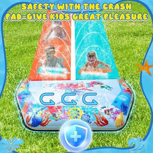 46FT Double Slip and Water Slides for Kids Adults Backyard, Extra Long Lawn Water Slides with 2 Bodyboards, Heavy Duty, Giant Inflatable Water Slip Toys with Crash Pad for Summer Outdoor Party in Kuwait