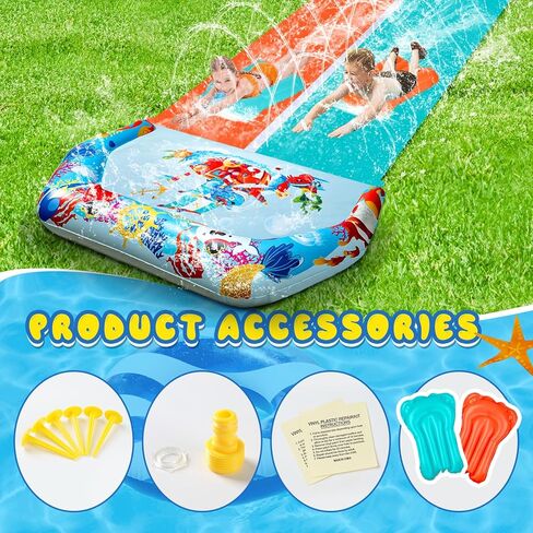 46FT Double Slip and Water Slides for Kids Adults Backyard, Extra Long Lawn Water Slides with 2 Bodyboards, Heavy Duty, Giant Inflatable Water Slip Toys with Crash Pad for Summer Outdoor Party in Kuwait