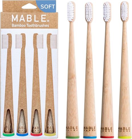 MABLE Bamboo Toothbrush | Adult Toothbrush | Four Pack | Soft Bristle | Natural Wooden Toothbrush in Saudi Arabia