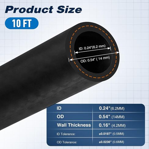 خرطوم سخان 10FT 1/4 بوصة مع مشابك، خرطوم تبريد مطاطي EPDM لمحرك السيارة والرادياتير، ضغط عالي 100PSI، خط سخان 1/4 للسيارات in Kuwait