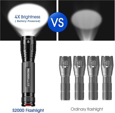 RECHOO High-Powered LED Flashlight S2000, Upgraded Powerful 2000 High Lumens Flashlights with 3 Modes, Zoomable, Water Resistant Flash Light for Home, Camping, Emergency, Hiking, Outdoor in Saudi Arabia