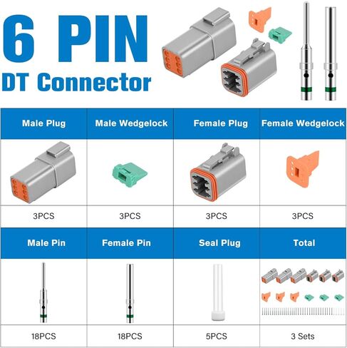 مجموعة موصلات Nilight 6 PIN DT 3 مجموعات مقاس 16 اتصالات صلبة مقاومة للماء طرف أنثى ذكر لـ 14-20 AWG DT سلسلة موصلات سيارة شاحنة دراجة نارية مركبات الطرق الوعرة قارب in Kuwait
