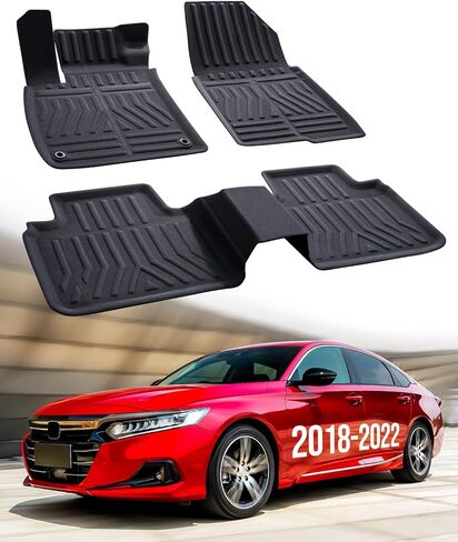 سجادات أرضية السيارة لسيارة Honda Accord: 2022 2021 2020 2019 2018، ملحقات لجميع الأحوال الجوية، بطانات أرضية مطاطية مناسبة خصيصًا لسيارة Accord 10th Gen Gas & Hybrid Model سجادة أمامية وخلفية 5 مقاعد سيدان (3 قطع، أسود) in Kuwait