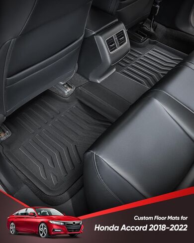 سجادات أرضية السيارة لسيارة Honda Accord: 2022 2021 2020 2019 2018، ملحقات لجميع الأحوال الجوية، بطانات أرضية مطاطية مناسبة خصيصًا لسيارة Accord 10th Gen Gas & Hybrid Model سجادة أمامية وخلفية 5 مقاعد سيدان (3 قطع، أسود) in Kuwait