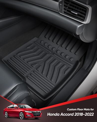 سجادات أرضية السيارة لسيارة Honda Accord: 2022 2021 2020 2019 2018، ملحقات لجميع الأحوال الجوية، بطانات أرضية مطاطية مناسبة خصيصًا لسيارة Accord 10th Gen Gas & Hybrid Model سجادة أمامية وخلفية 5 مقاعد سيدان (3 قطع، أسود) in Kuwait
