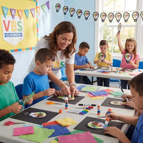 FunooFuno 24 Sets VBS Craft DIY Jesus Light Kit Illumination Theme Christian Suncatcher Crafts Light Bulb Cross Stained Glass Window Art for Sunday School 2026 VBS DIY Activity in Kuwait