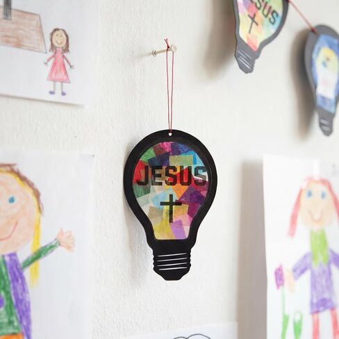 FunooFuno 24 Sets VBS Craft DIY Jesus Light Kit Illumination Theme Christian Suncatcher Crafts Light Bulb Cross Stained Glass Window Art for Sunday School 2026 VBS DIY Activity in Kuwait
