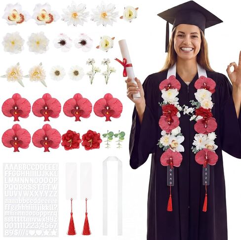Yinder 36 Pcs DIY Graduation Leis Set Class of 2026 Flower Graduation Stole with Tassel Acrylic Card Letter Sticker Congrats Grad Necklace for Craft High School College Gift Ceremony Party(Red) in Kuwait