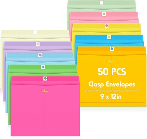 Geyee 50 Pcs 9 x 12 Inch Clasp Envelopes Manilla Gummed Colorful Mailing Envelopes File Folders Jacket 28 lb Kraft Paper Clasp Closure for Storing or Mailing Colored Home Office Business School in Kuwait