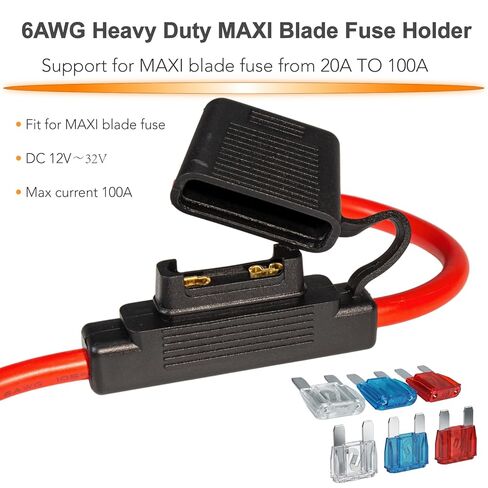 Inline Blade Maxi Fuse Holder, 6 AWG 2 Pack with 2pcs 50A /60A/80A Maxi Blade Fuses, Flip-Up Cover, for Automotive Electrical Systems in Kuwait