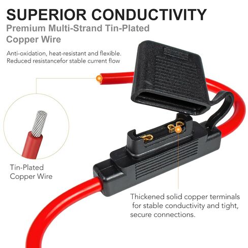 Inline Blade Maxi Fuse Holder, 6 AWG 2 Pack with 2pcs 50A /60A/80A Maxi Blade Fuses, Flip-Up Cover, for Automotive Electrical Systems in Kuwait