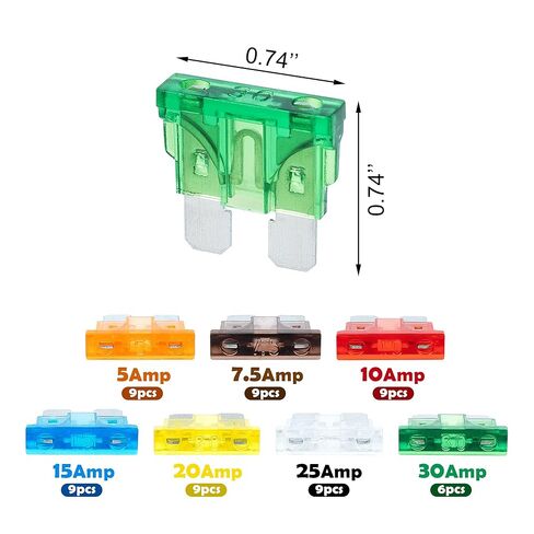 BlingKingdom 60 PCS Car Fuses with Fuse Puller, Assorted Standard Blade Fuses Automotive Replacement Fuse Assortment Kit for Car, RV, Truck, Motorcycle, Mower (5A 7.5A 10A 15A 20A 25A 30A) in Kuwait
