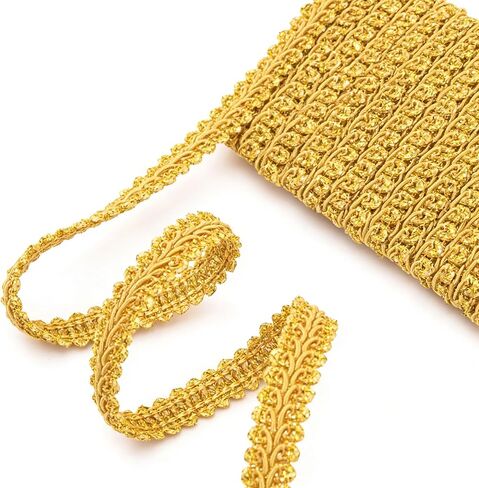 OIIKI 10.93 Yards Gold Lace Fabric Trim for Sewing, 0.51" Gold Braided Trims, Polyester Woven Sewing Decorative Trim for Curtains DIY Crafts Wedding Costume Decoration in Kuwait