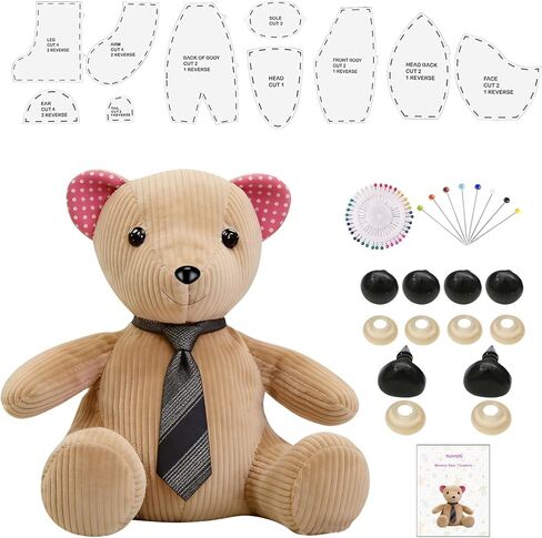 11in 10pcs Acrylic Memory Bear Template Ruler Set - Beginners Friendly Quilting Sewing Templates with Detailed Instruction Manual & Video Tutorials, Safety Eyes, Noses & Pins in Kuwait