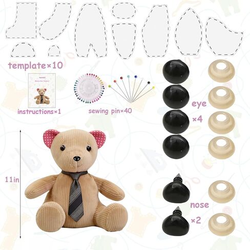11in 10pcs Acrylic Memory Bear Template Ruler Set - Beginners Friendly Quilting Sewing Templates with Detailed Instruction Manual & Video Tutorials, Safety Eyes, Noses & Pins in Kuwait