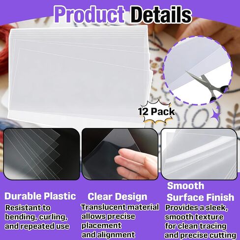 12-Pack Quilting Template Plastic Sheets – 12 x 18 Inches Reusable Clear Plastic for Fabric, Sewing, Applique, Patchwork Patterns, Stencil Craft, DIY Quilting and Fabric Design in Kuwait