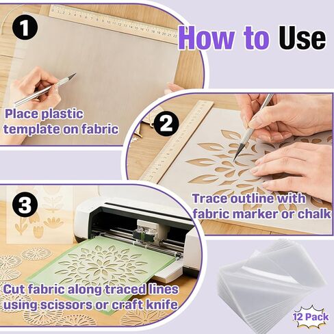 12-Pack Quilting Template Plastic Sheets – 12 x 18 Inches Reusable Clear Plastic for Fabric, Sewing, Applique, Patchwork Patterns, Stencil Craft, DIY Quilting and Fabric Design in Kuwait