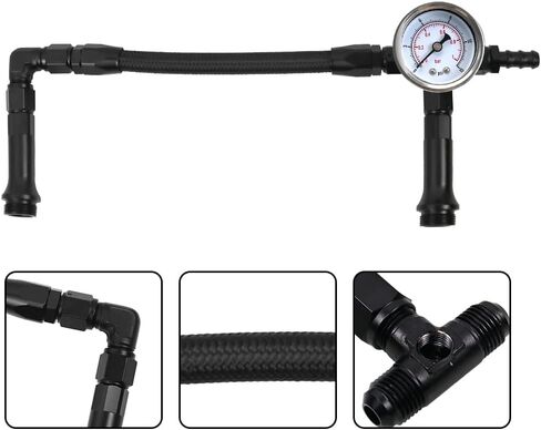 RULLINE AN6 Dual-Feed Double Pump Braided Fuel Line with 0-15 psi Vacuum Pressure Gauge Compatible with Holley 4150 Carburetor in Kuwait
