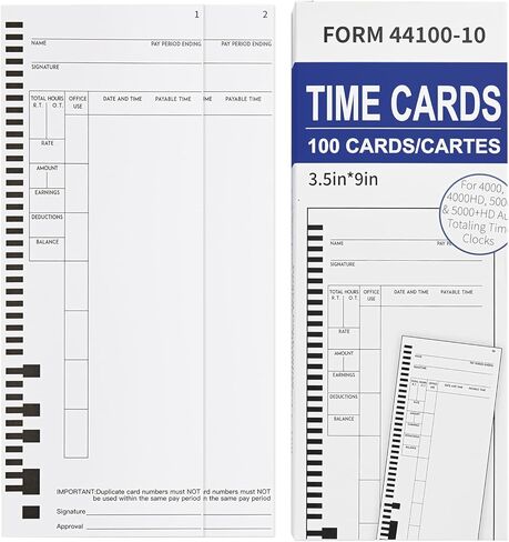 44100-10 Employee Time Cards, 300 Count – Compatible with Pyramid 4000/4000Pro/4000ProK & 5000 Series Time Clocks – Weekly Single-Sided, 3.5"×9", 2 Boxes of 100 (#1–#100 Sets) in Kuwait
