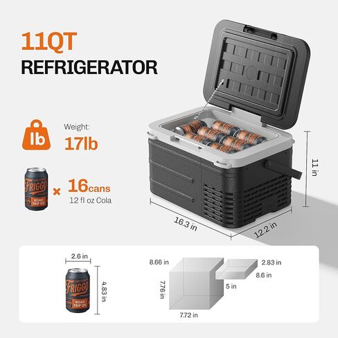 EKOJUCE 12 volt Car Refrigerator, 11 Quart (10L) Electric Cooler -4℉~68℉, Portable Car Fridge 12/24V DC & 100-240V AC, Car Freezer for Outdoor, Truck, RV, Camping in Kuwait