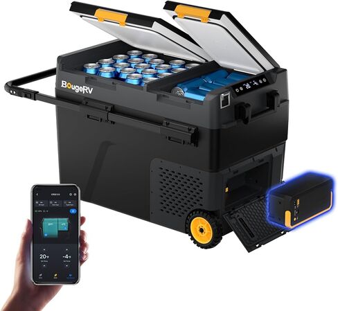 ثلاجة محمولة BougeRV CRD2 V2.0 سعة 52 لترًا مع بطارية 240 وات في الساعة، وثلاجة سيارة 12 فولت، -4 درجة فهرنهايت ~ 68 درجة فهرنهايت مبرد كهربائي بضاغط مزدوج المنطقة للهبوط والتخييم والمركبات الترفيهية والشاحنات (طراز جديد 2026) in Kuwait