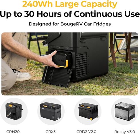 BougeRV 240Wh Detachable Battery, Car Refrigerator Battery for CRD2V2.0/RockyV3.0/CRH20/CRX3 12 Volt Refrigerator Power Station, Multiple Input/Output Ports for Overlanding, Camping, Truck, Outdoor in Kuwait