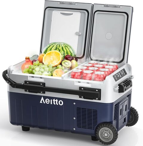 ثلاجة سيارة Aeitto 12 فولت، 32QT(30L) ثلاجة سيارة محمولة ثنائية المنطقة - مبرد كهربائي مزدوج التحكم في درجة الحرارة، تجميد 12/24 فولت تيار مستمر و100-240 فولت تيار متردد للسفر والتخييم والمركبات الترفيهية والطرق والمنزل in Kuwait
