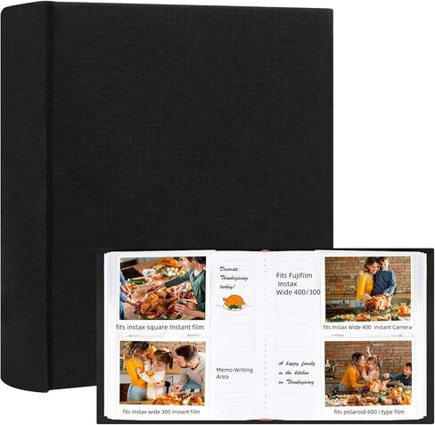 ألبوم صور 120 مع مناطق مذكرة لكاميرا Fujifilm Instax Wide 300، غطاء من الكتان، كتاب صور لـ Polaroid Now+/Now/I Type/OneStep+/600 كاميرا فيلم فورية، كاميرا طباعة فورية POP Lab (أسود) in Kuwait
