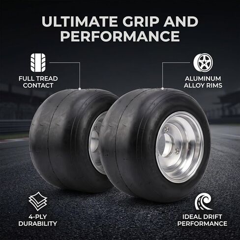 Generic 11x7.10-5 Tubeless Slick Tire, 4 Ply 3 Fixation Racing Drift Tire Pre Mounted on Aluminum Alloy Rim, with 2 Complete Wheel and Assemblies, for Go Kart Racing Cart Quad in Kuwait