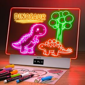 Rechargeable LED Drawing Board, 16.6 Inches Lumiboard, 8 Colors & 3 Modes, LED Note Board with Build in Stand, Includes 7 Markers & 1 Hanging Chain, Great Gift for Children-Easter Gifts in Saudi Arabia