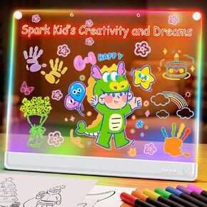 لوحة ملاحظات LED قابلة لإعادة الشحن مقاس 19.7 بوصة، أوضاع إضاءة بـ 6 ألوان، لوح رسم مضيء نيون، لوحة رسم قابلة للمسح الجاف مع حامل مدمج، لعبة هدية للأطفال/الفتيات/المراهقين، 7 كتاب تتبع علامات in Kuwait