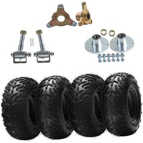 مجموعة عجلات وإطارات مقاس 6 بوصات 14x5.00-6 لسيارات Go-Karts وATVs والدراجات الصغيرة | مجموعة مكونة من 4 قطع مع محاور أمامية/خلفية، ومغزل توجيه، وطبقتين بدون أنابيب، و3 عروات | عربة رباعية 50cc-125cc in Kuwait
