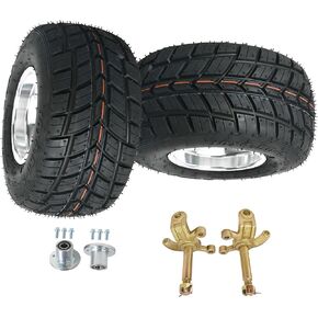 Set of 2 Front 10x4.50-5 Rain Tires with 3 Lug Aluminum Rims & Steering Knuckles for Go Karts, ATVs, Drift Trikes, Mini Bikes in Kuwait