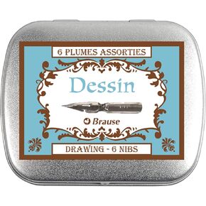 Brause - المرجع 21001B - مناقير رسم معدنية (عبوة من 6) - 2 × 66B، 2 × L'colire، 2 × 5 مم مناقير الزينة - مناسبة للكتابة والرسم والخط in Kuwait