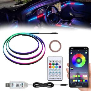 شريط إضاءة LED داخلي للسيارة من الأكريليك مع تطبيق لاسلكي، RGB 18 في 1 مع 175 بوصة 593 مجموعة إضاءة محيطة من الألياف الضوئية، 16 مليون لون أضواء نيون للسيارة ذات وظيفة صوتية نشطة in Kuwait