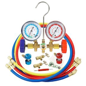 مجموعة قياس مشعب التيار المتردد 3 اتجاهات من PB Motor Tech لـ R134A، R12، R22، R502، مع وصلات سريعة، صنابير علب، خراطيم، أداة أساسية للصمام، لصيانة السيارات والمنزلية AC in Kuwait