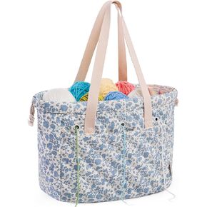 منظم حقيبة كروشيه محمول من MYBAGZING مع بكرة منظم خطاف كروشيه، حقيبة تخزين غزل مبطنة مع حلقات تثبيت، حقيبة مشروع حياكة للغزل والإكسسوارات، هدية حمل حرفية زهرية للكروشيه in Kuwait