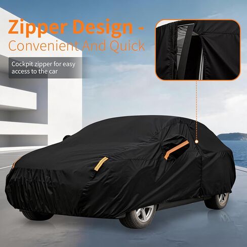 Waterproof Car Cover All-Weather, Heavy-Duty Outdoor Full Exterior Automobiles Snow Cover for Sedan 204-208 inch with Sun Visor,Zippered & Storage Bag - Black in Kuwait