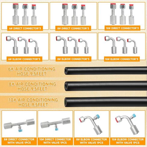 26PCS 9.5ft Air Conditioning Hose and Fitting Kit 9.5ft Air Conditioning Hose and Fitting Kit Includes 9.5ft #6#8#10 AC Hoses and #6#8#10 AC Fittings and Pipe Cutter in Kuwait