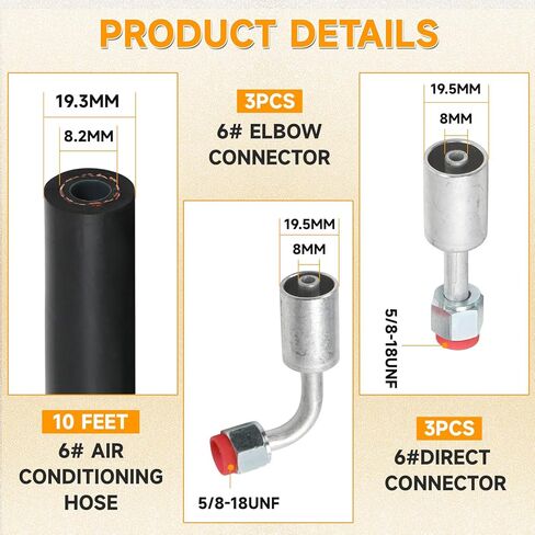 26PCS 9.5ft Air Conditioning Hose and Fitting Kit 9.5ft Air Conditioning Hose and Fitting Kit Includes 9.5ft #6#8#10 AC Hoses and #6#8#10 AC Fittings and Pipe Cutter in Kuwait