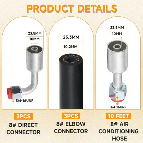 26PCS 9.5ft Air Conditioning Hose and Fitting Kit 9.5ft Air Conditioning Hose and Fitting Kit Includes 9.5ft #6#8#10 AC Hoses and #6#8#10 AC Fittings and Pipe Cutter in Kuwait