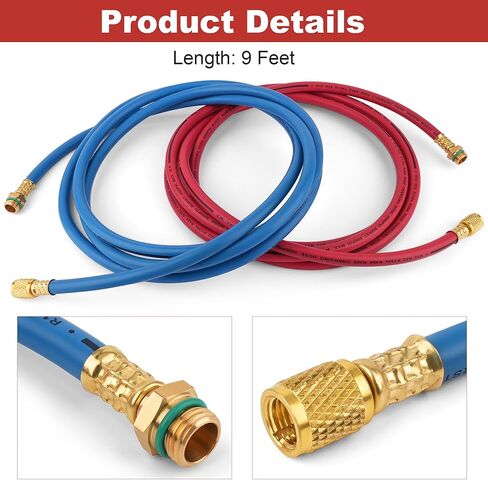 34722 Replacement 9' Long Red and Blue R-134a Enviro-Guard Hose Set for 34788, 34288, and 34134Z RRR Machines in Kuwait