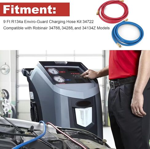 34722 Replacement 9' Long Red and Blue R-134a Enviro-Guard Hose Set for 34788, 34288, and 34134Z RRR Machines in Kuwait