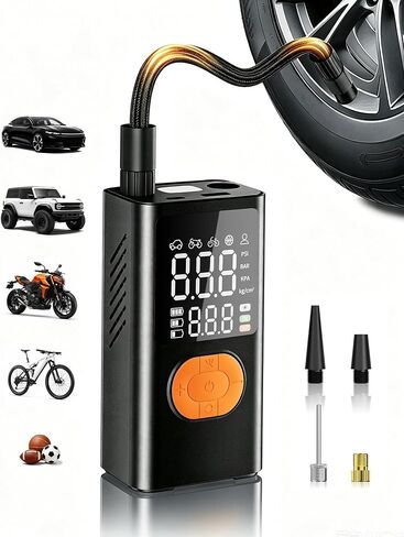 Tire Inflator Portable Air Compressor for Car Tires, 150 PSI Cordless Portable Air Compressor with Digital Pressure Gauge, Auto Shut-Off, LED Emergency Light for Roadside Emergencies in Kuwait