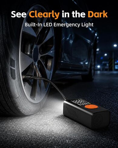 Tire Inflator Portable Air Compressor for Car Tires, 150 PSI Cordless Portable Air Compressor with Digital Pressure Gauge, Auto Shut-Off, LED Emergency Light for Roadside Emergencies in Kuwait