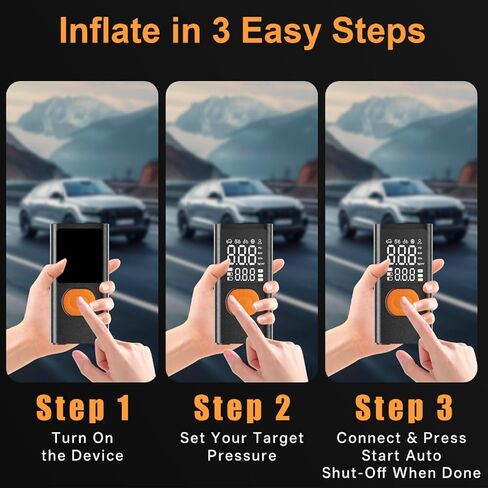 Tire Inflator Portable Air Compressor for Car Tires, 150 PSI Cordless Portable Air Compressor with Digital Pressure Gauge, Auto Shut-Off, LED Emergency Light for Roadside Emergencies in Kuwait
