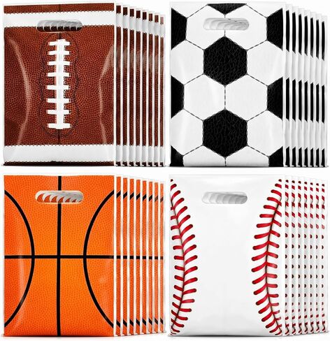 100 Pcs Sports Party Favor Bags Football Candy Gift Bags, Plastic Goodie Treat Wrap Bags Bulk with Handles for Soccer Baseball Basketball Football Theme Event Gift Bag Birthday Supplies Decorations in Kuwait